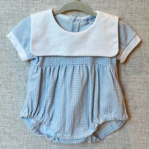 Nellapima Blue Gingham Baby Bubble Romper Short Sleeve Bodysuit Boys Pima Cotton